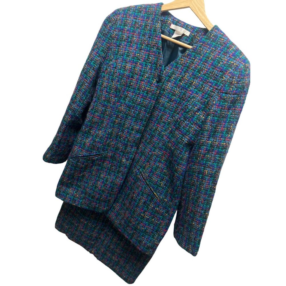 The Limited Vintage 90's Teal Tweed 2 Piece Skirt Suit